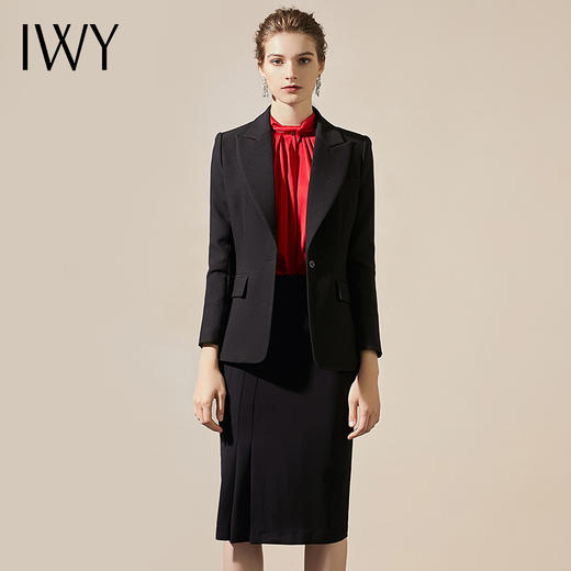 IWY/黑色时尚简约西装套装修身气质名媛商务职业正装套裙女上班工作服C345+203100B1+193078S2 商品图4