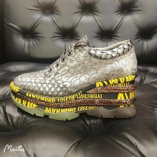 LFGJ  6420设计师款鱼皮与马毛拼接厚底增高鞋 商品图7