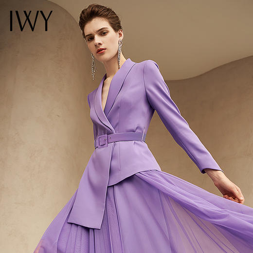 IWY/紫色职业装西服套装韩版修身中长款西装纱裙套装211004C1+S2 商品图2