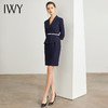 IWY/藏青色腰带收腰时尚气质连衣裙女商务通勤干练职场女神范工作服装 Q472 商品缩略图4