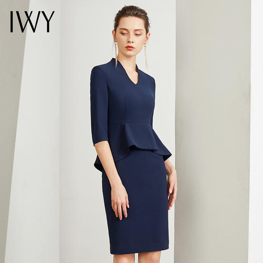 IWY/藏青色商务职业装连衣裙女修身包臀百搭干练时尚气质名媛工作服装Q195+D0053 商品图1