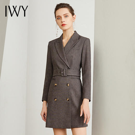 IWY/英伦风灰色系带连衣裙女职业商务职场穿搭事情气质女神范上班正装Q901 商品图0
