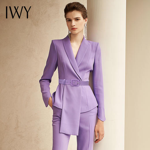 IWY/时尚紫色西服女微喇裤套装气质高端收腰绑带西装211004C1+P3 商品图2