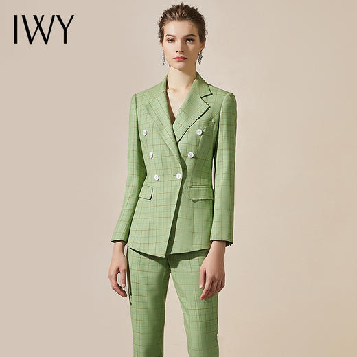 IWY/高端职业套装女时尚绿色西装套裤商务主持人西服女正装203144C1+203144P1 商品图0