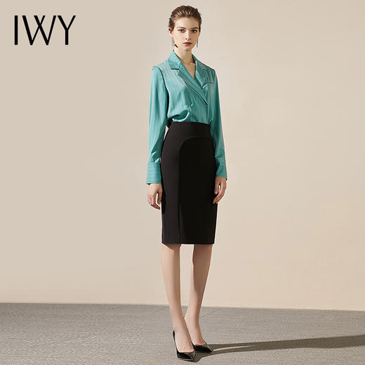 IWY/时尚百搭绿色条纹衬衫女复古名媛优雅半裙职业套装套裙203106B1+203080S1 商品图2