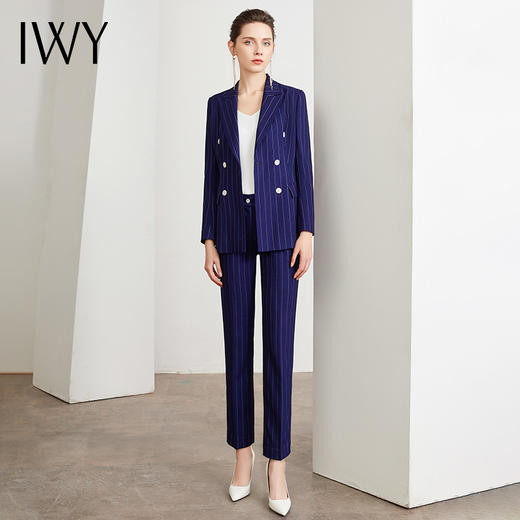 IWY/藏青色条纹西装套装女时尚双排扣职业装商务工作服上班正装CP871 商品图2