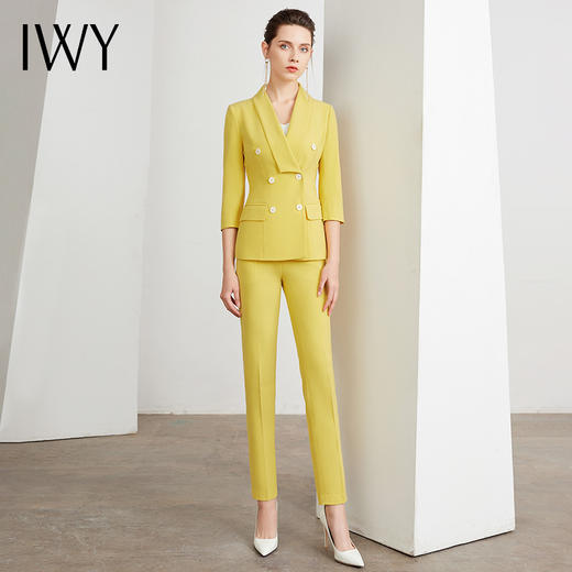 IWY/正装套装修身显瘦英伦风职业装黄色气质时尚高端总裁西装OL工作服CP10223 商品图4