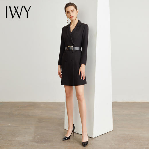 IWY/女总裁范黑色连衣裙女时尚双排扣系带气质女神商务职业通勤工作服Q13096 商品图1