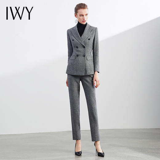 IWY/人字纹羊毛灰色商务职业西装套装女职场女神时尚气质女神修身百搭通勤工作服CP1154 商品图3