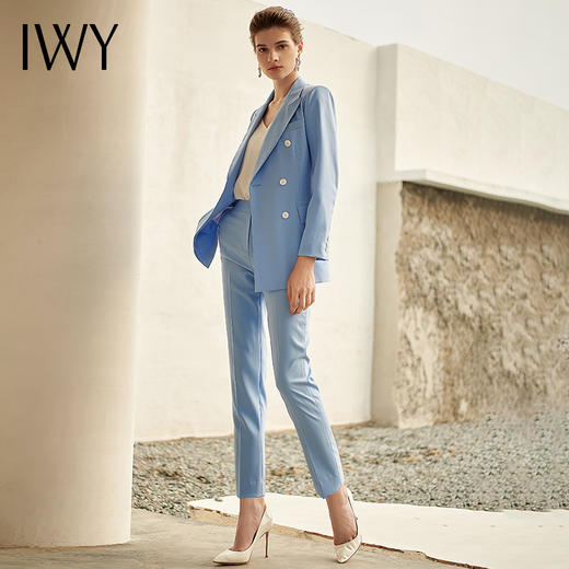 IWY/高端时尚总裁蓝色西装套装气质洋气戗驳领西服商务正装套裤211012C1+P1 商品图4