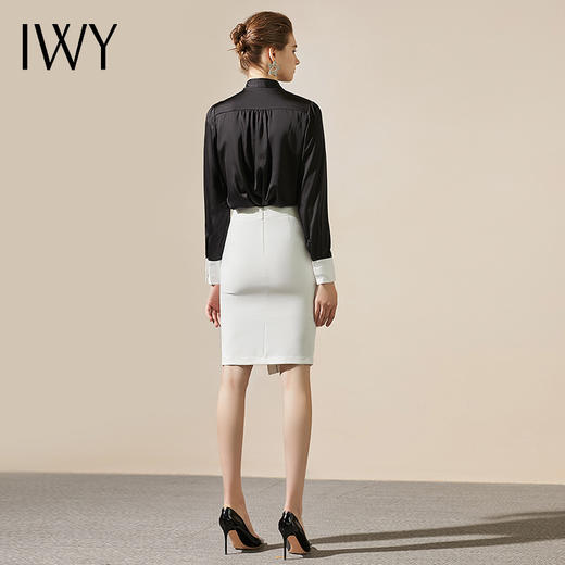 IWY/高端衬衫女气质黑色个性系带领优雅潮流围巾领上衣203088B1+S8308 商品图3