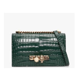 ALEXANDER MCQUEEN 亚历山大.麦昆 女士宝石仿鳄鱼纹单肩斜挎骷髅手指包 绿色 554128 1HB00 3120