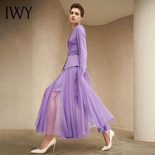 IWY/紫色职业装西服套装韩版修身中长款西装纱裙套装211004C1+S2 商品图1