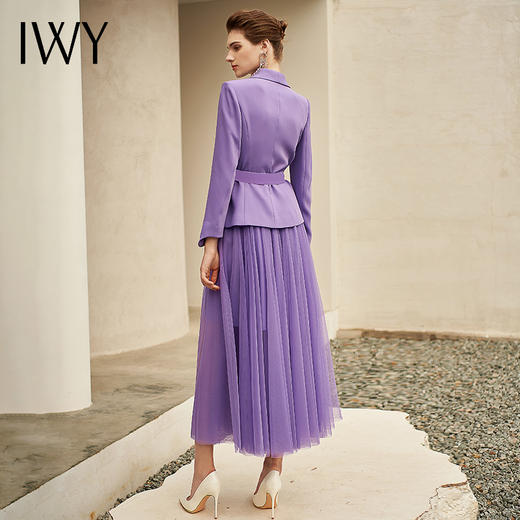 IWY/紫色职业装西服套装韩版修身中长款西装纱裙套装211004C1+S2 商品图3