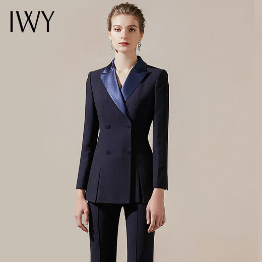 IWY/藏青色高端商务西装领西服套装女时尚修身微喇裤气质女神职业正装211027C1+P3 商品图2