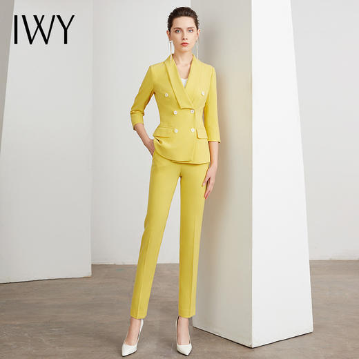IWY/正装套装修身显瘦英伦风职业装黄色气质时尚高端总裁西装OL工作服CP10223 商品图0