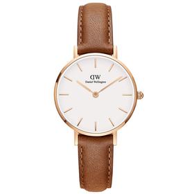 DANIEL WELLINGTON/女表金色边皮革表带28mm白盘石英表DW00100228JPY带授权招加盟代理