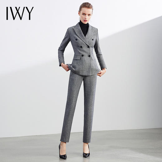 IWY/人字纹羊毛灰色商务职业西装套装女职场女神时尚气质女神修身百搭通勤工作服CP1154 商品图2