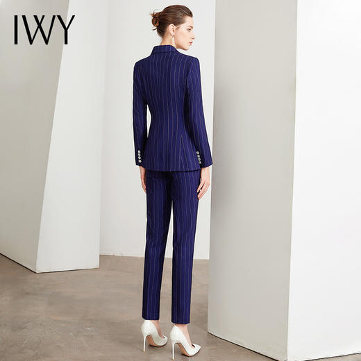 IWY/藏青色条纹西装套装女时尚双排扣职业装商务工作服上班正装CP871 商品图3