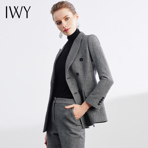 IWY/人字纹羊毛灰色商务职业西装套装女职场女神时尚气质女神修身百搭通勤工作服CP1154 商品图1