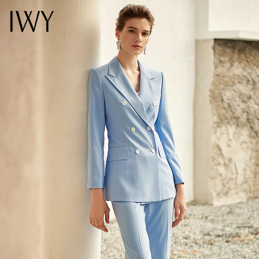 IWY/高端时尚总裁蓝色西装套装气质洋气戗驳领西服商务正装套裤211012C1+P1 商品图0