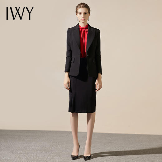 IWY/黑色时尚简约西装套装修身气质名媛商务职业正装套裙女上班工作服C345+203100B1+193078S2 商品图0