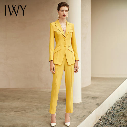 IWY/新品高端时尚洋气黄色西装套装女气质名媛总裁西服职业套裤211007C1+P1 商品图2