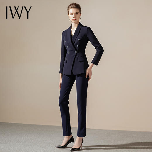 IWY/藏蓝色职业装西服西装套装女时尚双排扣修身气质女神商务干练正装CP1150 商品图1