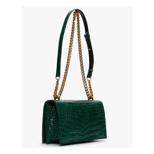 ALEXANDER MCQUEEN 亚历山大.麦昆 女士宝石仿鳄鱼纹单肩斜挎骷髅手指包 绿色 554128 1HB00 3120 商品图1