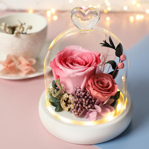 顺丰包邮 情人节礼物 爱心款永生花礼盒玻璃罩七夕情人节礼物闺蜜女友玫瑰花干花diy 商品图3