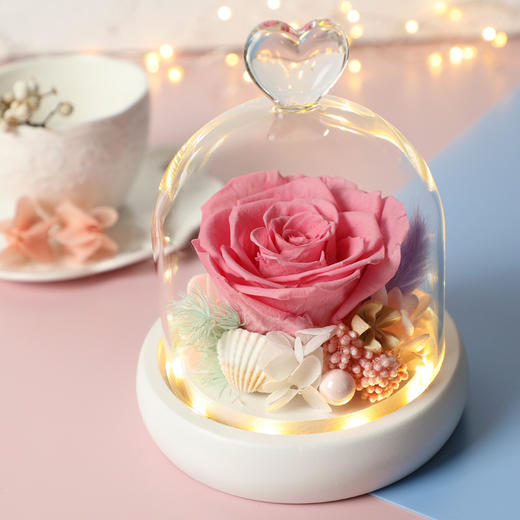 顺丰包邮 情人节礼物 爱心款永生花礼盒玻璃罩七夕情人节礼物闺蜜女友玫瑰花干花diy 商品图1