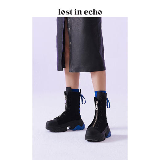 lost in echo 阚清子同款 设计师秋冬新款 帆布解构厚底烟管靴 商品图0
