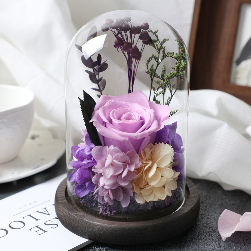  顺丰包邮 新款玫瑰永生花礼盒玻璃罩 七夕情人节礼物 生日礼物 送闺蜜女友 玫瑰花干花diy