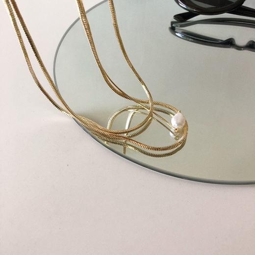 早春轻奢丨双层蛇骨链女真珍珠吊坠侧挂链毛衣链#PA2164 商品图5