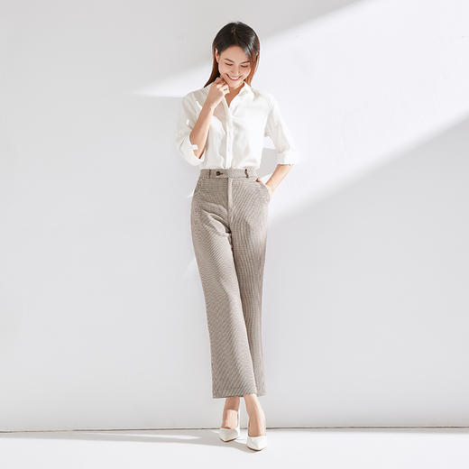 IN AND ON轻奢女装 千鸟格阔腿休闲长裤女简约时尚修身条纹裤子女20685 商品图2