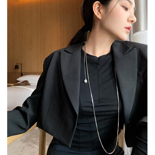 早春轻奢丨双层蛇骨链女真珍珠吊坠侧挂链毛衣链#PA2164 商品图2