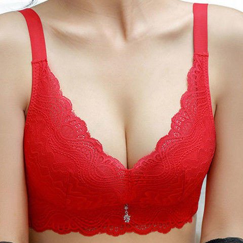 无钢圈内衣女聚拢小胸蕾丝文胸套装加厚上托收副乳调整型薄款胸罩 商品图1