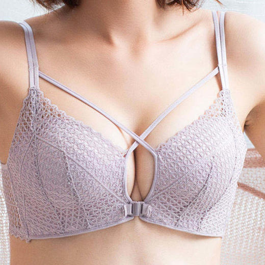 【新款】前扣式内衣女聚拢小胸无钢圈文胸薄款美背收副乳加厚蕾丝胸罩套装 商品图1