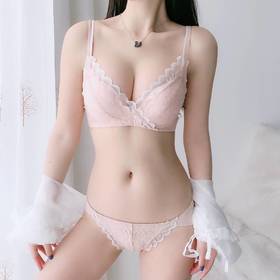 无钢圈内衣女聚拢小胸防下垂加厚文胸收副乳蕾丝美背薄款胸罩套装