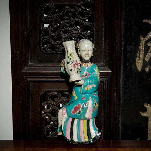 清代 粉彩侍女花瓶壁瓶 商品图1