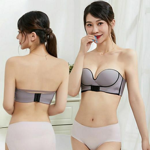 前扣式内衣女聚拢防滑无肩带文胸无钢圈小胸防下垂收副乳隐形胸罩 商品图3