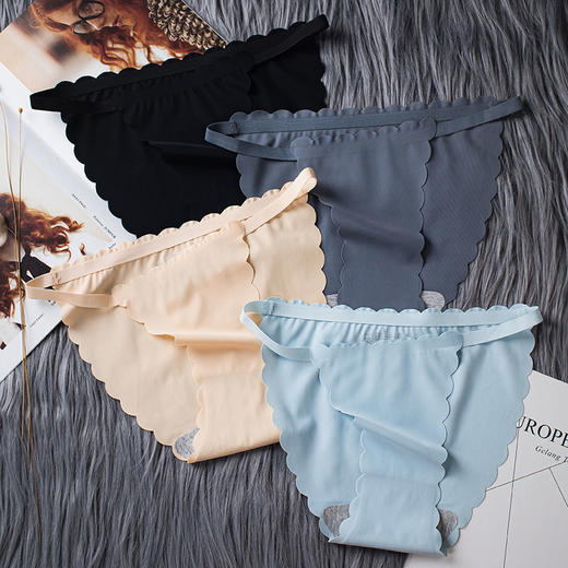【每组4条】无痕内裤女士性感冰丝纯棉裆中腰火辣诱惑透气三角裤 商品图4