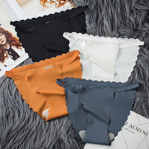 【每组4条】无痕内裤女士性感冰丝纯棉裆中腰火辣诱惑透气三角裤 商品图0