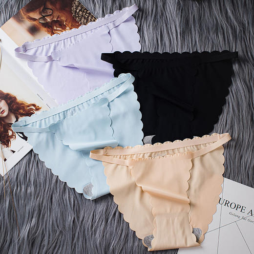 【每组4条】无痕内裤女士性感冰丝纯棉裆中腰火辣诱惑透气三角裤 商品图2