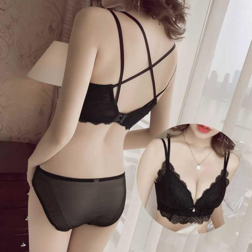 内衣套装少女无钢圈交叉美背薄款日系韩版蕾丝性感聚拢文胸罩夏季 商品图0