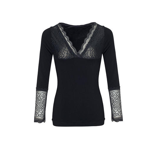 秋季韩版新款修身保暖女上衣蕾丝V领加绒透气厚款保暖衣 商品图4