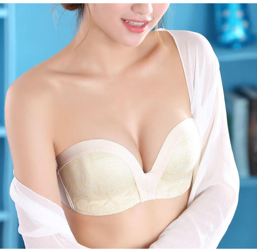无肩带内衣聚拢防滑上托无钢圈文胸女抹胸薄款隐形小胸贴加厚性感 商品图0