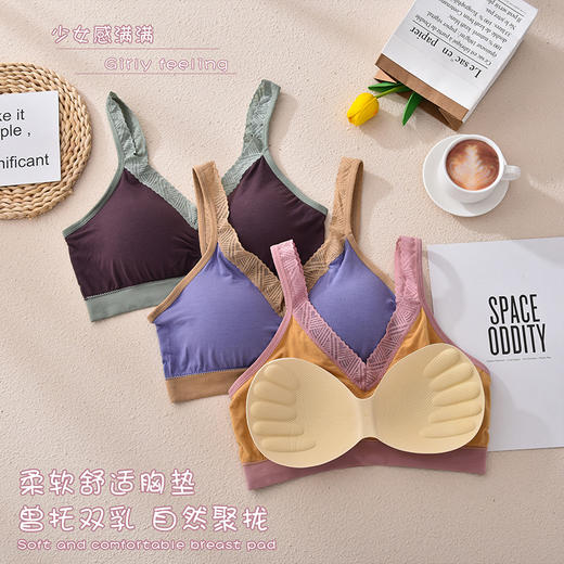 高品质大码桑蚕丝撞色乳胶内衣蕾丝吊带美背心式文胸聚拢舒适抹胸 商品图2