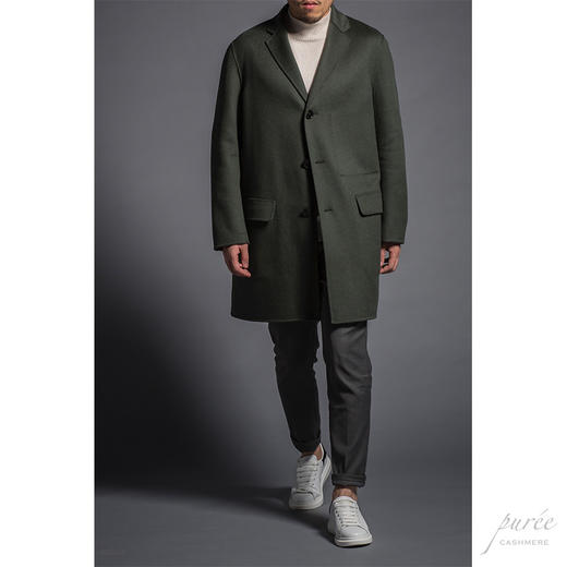 Puree｜#homme-3 pocket details coat 羊绒羊毛混纺男款单排扣极简翻盖袋大衣 [绿 / 灰] 商品图1