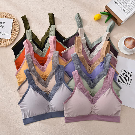 高品质大码桑蚕丝撞色乳胶内衣蕾丝吊带美背心式文胸聚拢舒适抹胸 商品图1